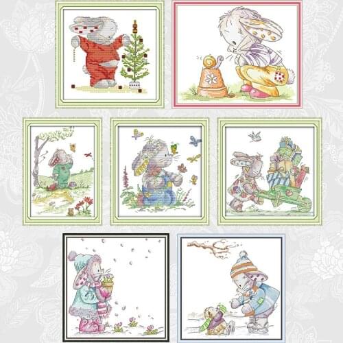 Bunny and Butterflies Cross Stitch Kits Counted Printed on Canvas DMC 11CT 14CT Chinese Embroidery Sets Handwork Needlework