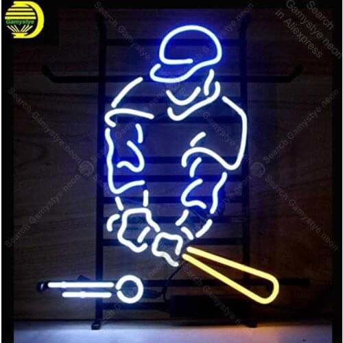 Neon Sign for Baseball Sport Man Pub game room Real Glass Tube Neon Bulb Signboard decorate Handcraft sign Light up sign lampara