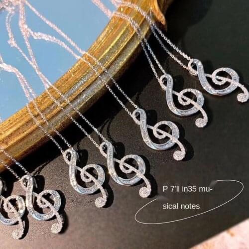 New Product Luxury Jewelry Music Note Pendant 925 Sterling Silver Cubic Zircon CZ Diamond Gemstone Love Women Clavicle Necklace