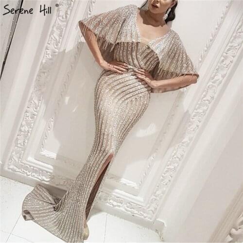 Nuce Sleeveless Yarn Shawl Dubai Evening Dresses 2020 Beading Sequined Sparkle Luxury Evening Dress Long Real Photo LA60741