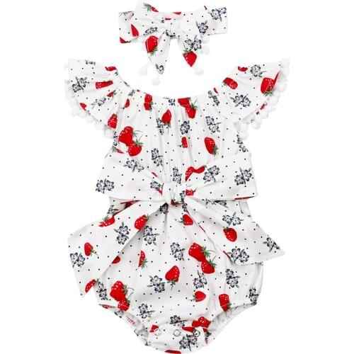 Baby Clothes 0-18M Newborn Baby Kids Girls Cotton Strawberry Print Bodysuit Jumpsuit Outfits Clothes