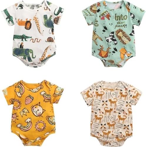 0-3T Summer Cute Baby Boy Girls Clothing Romper Carton Animal Print Jumpsuit Summer Short Sleeve Romper Body Bebe