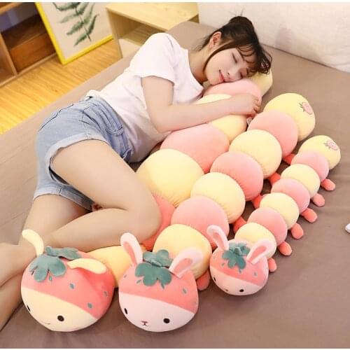 Plush Fruit Caterpillar Long Pillow for Bed Sleeping Body Pillows Sofa Chair Lumbar Neck Cushion Colorful Home Living Room Decor