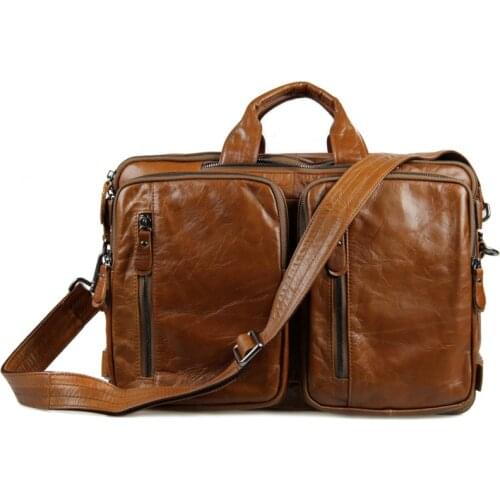 Mens Briefcase Leather Mens Messenger Shoulder Bag Leather Luxury Business Laptop Pocket Crossbody Large Casual Handbag Brown