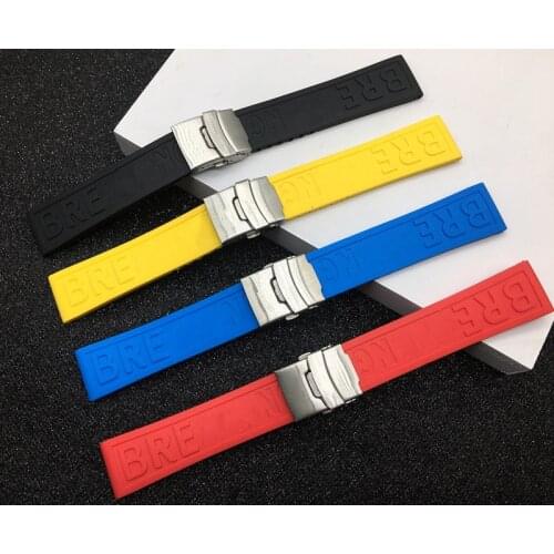 Brand 22mm 24mm Black Blue Red Yellow Bracelet Silicone Rubber Watch Band watchband Stainless buckle for Breitling strap logo on