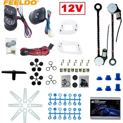 MOTOBOTS 1Set DC12V Universal 2Doors Electric Power Window Kits with 3pcs/Set Switches & Wire Harness #FD3884