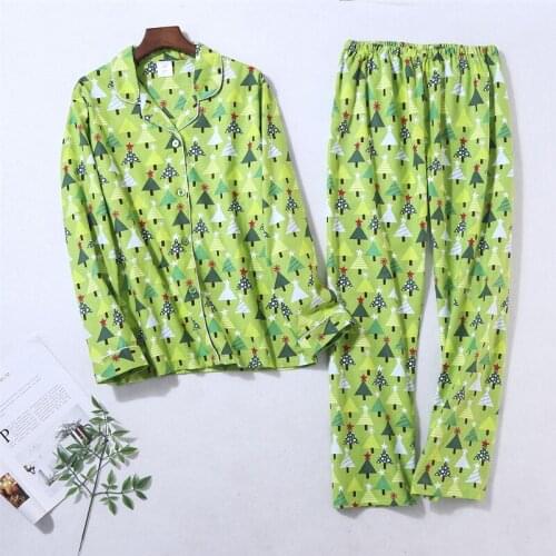 100% Cotton Women Pajamas Set Funny Christmas Tree Print Pyjama Home Femme Winter Warm Sleepwear Big Size 2020 Fashion Pjs