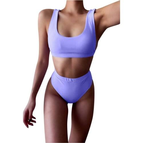 Ladies Popular Sexy Solid Color High Waist Split Bikini Suit Summer Creative Push-Up Pool Party And Beach Swimsuit купальник