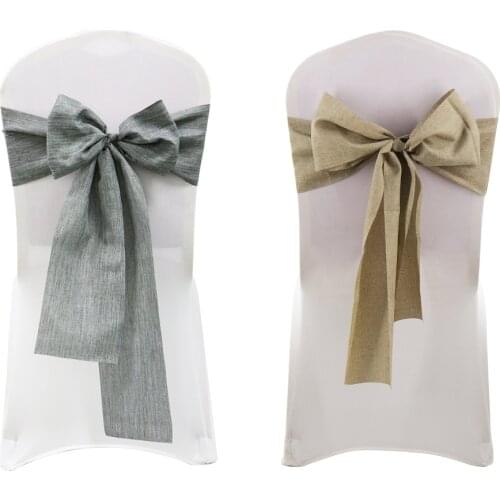 1pc Wedding Chair Knot Gray Khaki Cotton Linen Chair Sashes Cover Chairs Bow Band Belt Ties For Weddings Banquet Home Decor