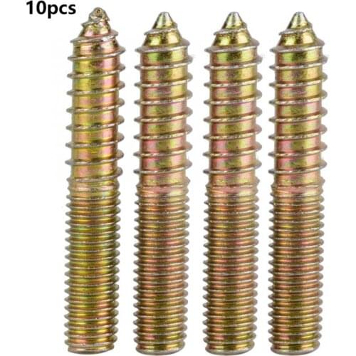 10Pcs 10*60mm Dowel Screw Woodworking Furniture Connector Double Ended Screw parafuso