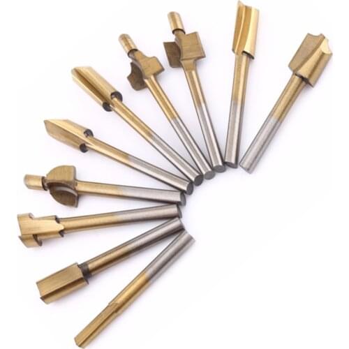 10pcs Wood Cutter 3mm HSS Titanium Router Bits Cutter Milling Fits Dremel Rotary Tool Engraving Machine Knife Sharpening Slot