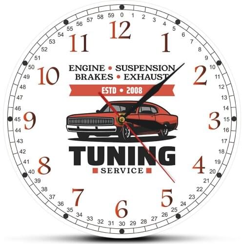 12" Custom Turning Service Hanging Clock Engine Suspension Brakes Exhaust Print Arylic Wall Watch Mechanic Car Repair Studio Art
