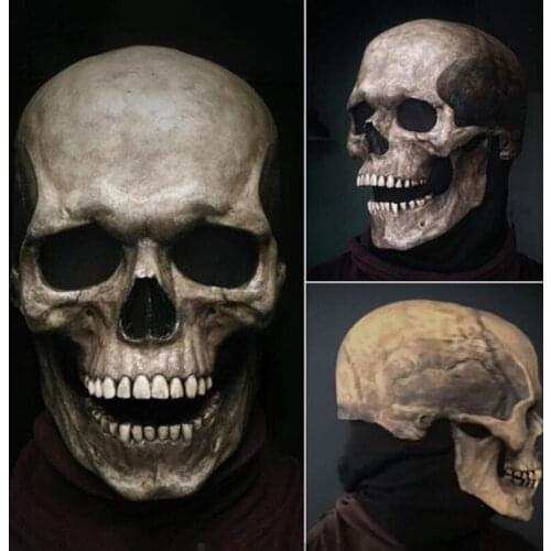 Halloween Horror Decoration Full Head Skull Mask/Helmet Movable Jaw 2021 Creative Funny Unisex Adults Scary Halloween