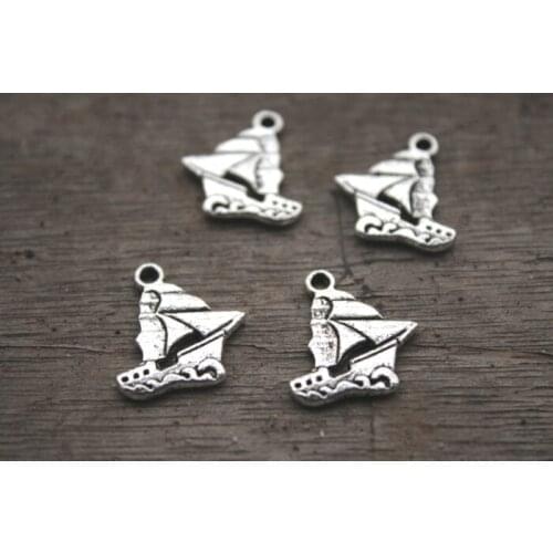 30pcs Sailing Ship Charm Pendant Silver Tone 18mm*17mm