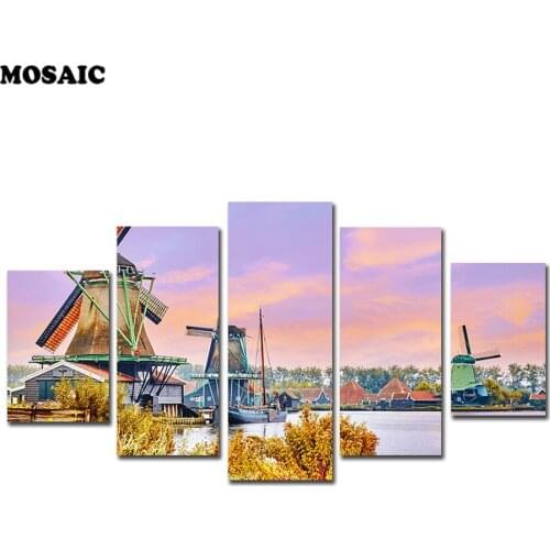 5pcs/set Holland Windmill Art Poster diy diamond Painting embroidery mosaic For Home Decor Wall Picture