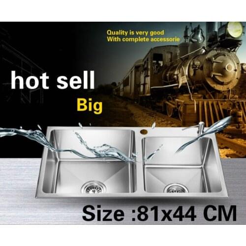 Free shipping Household luxury vogue kitchen manual sink double groove do the dishes 304 stainless steel big hot sell 810x440 MM