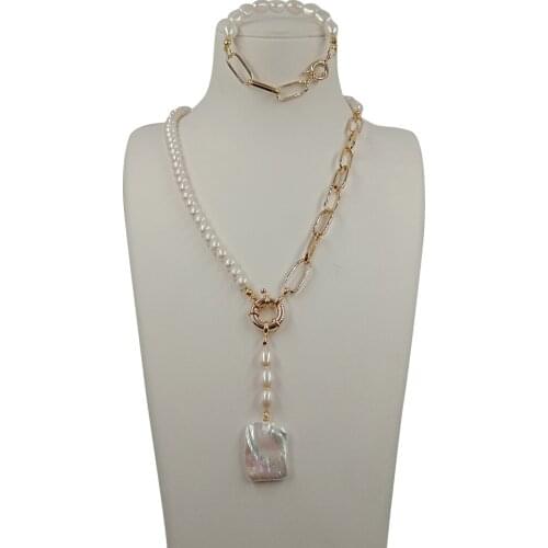 Free shipping near round pearl jewelry set necklace WITH BRACELET,100% NATURE FRESHWATER PEARL- chain with 24k gold platin