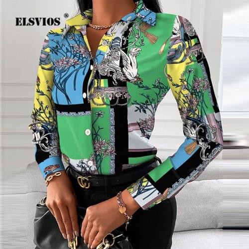 Spring Autumn Fashion New Printed Turn-down Collar Loose Women Shirts Casual Long Sleeves Buttons Cardigan Elegant Slim Blouses
