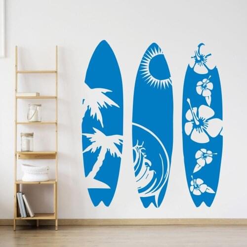 Large Set of 3 Surfboard Wall Sticker Bedroom Living Room Summer Beach Surf Board sport Wall Decal Kids Room Vinyl Mural AY2014