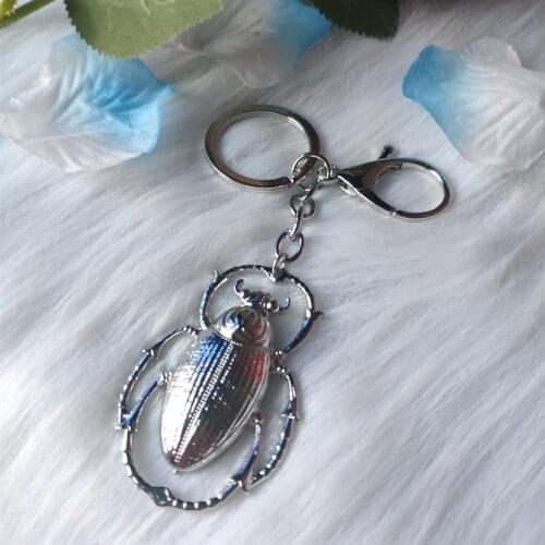 Giant silver colour scarab beetle key chain Insect jewelry Fashion long pendant novelty big key ring women men gift 2020 new