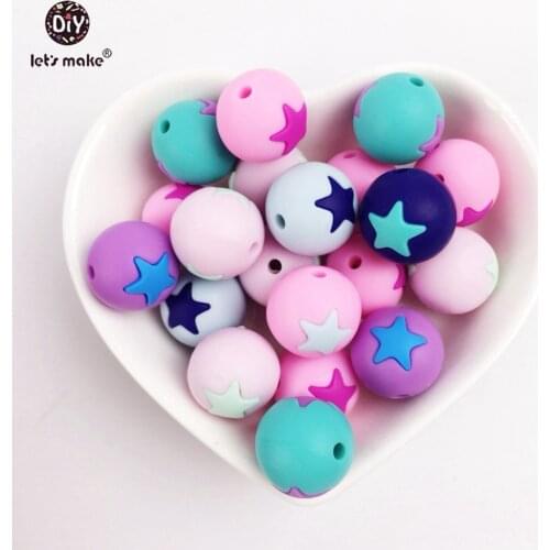 Lets Make 50pc Silicone Star Teether Beads Wave Baby Shower Toys Baby Montessori Toys Food Grade Silicone Teething Toys Beads