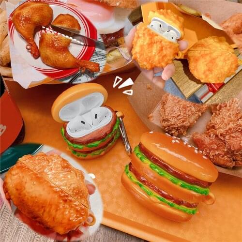 For AirPods 2 1 Case Cute cartoon Chicken wings feet nuggets Hamburg silicon headphone Cover For Air pods pro 3 protectio Cases