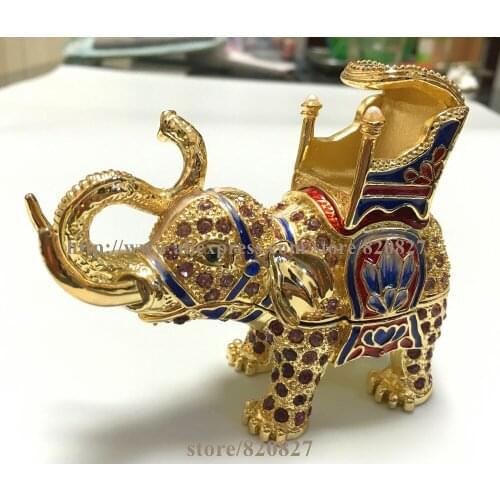 New Thailand Elephants Trinket Box Crystals Studded Elephant Figurine Keepsake Box Hinged Animal Treasure Case Display Gift