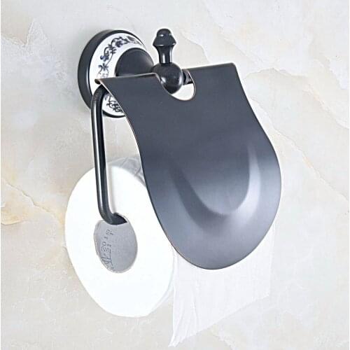 Black Oil Rubbed Brass Ceramic Flower Pattern Base Wall Mounted Bathroom Toilet Paper Roll Holder Bathroom Accessory mba754