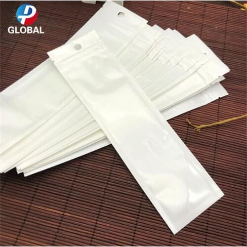 D&P 200pcs 6*17 cm Electronic Accessary Storage Zipper Pouch with Hang Hole Reclosable Clear White Retail Zip Lock Packaging Bag