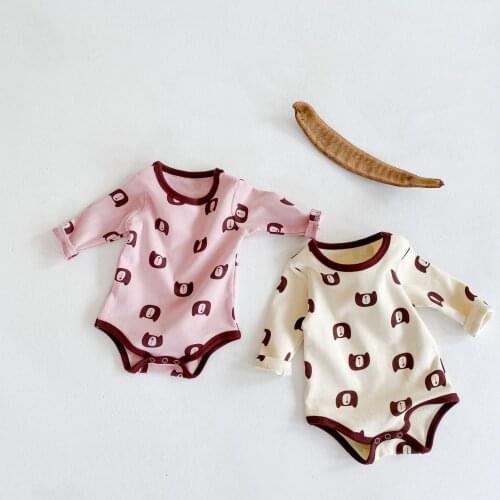 2021 Newborn Baby Girl Boy Bodysuit Cotton Autumn Bear Print Jumpsuit Long Sleeve Baby Bodysuit Send Hat 2Pcs Baby Clothtes Suit