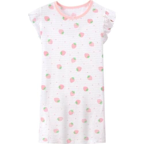 Girls Long Dress 100% Cotton Pajamas Baby Girls Nightgown Kids Short Sleeved Summer Nightdress Toddle Cute Cartoon Kawaii Dress
