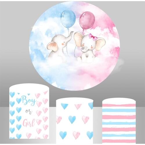 Gender reveal Round circle background baby shower elephant Backdrop newborn birthday Party table banner plinth covers YY498