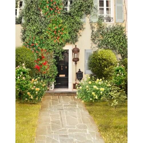 5x7ft Flowers Tree Lawn House Photography Backdrops Photo Props Studio Background