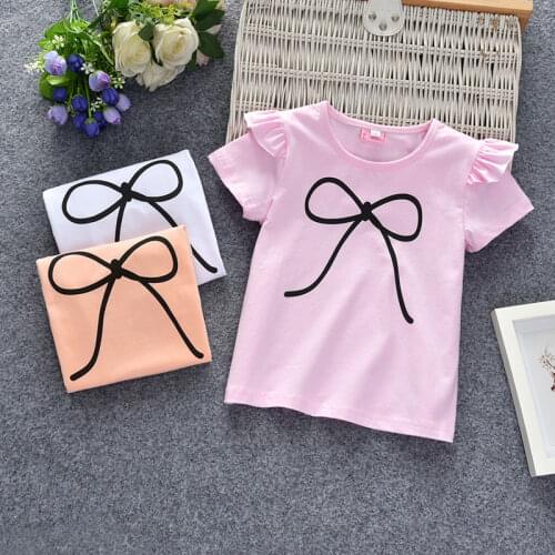Baby Girls Tshirts Kids Summer Clothes Tops Children T-shirts for Girl Short Sleeve T Shirts toddlers 80~130 princess bow tie