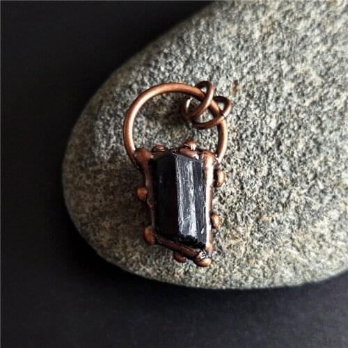 FUWO Hot Sale Black Tourmaline Pendant With Antique Copper Plated Natural Semi Precious Stone Retro Jewelry Wholesale PD376 5Pcs