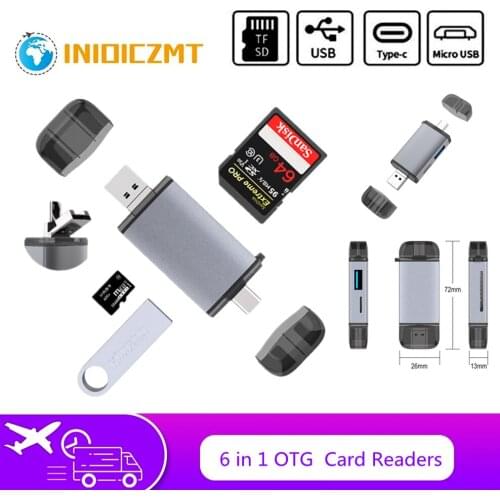 INIOICZMT OTG Card Readers 6 in 1 USB Type-C/MicroUSB/USB2.0/TF / SD Memory Card Card Readers For Computer Laptop Android phone