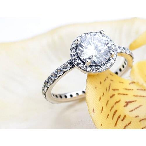 925 Sterling Silver Classic Elegance Rings Big Clear CZ Crystal fits Wedding Rings For Women Jewelry