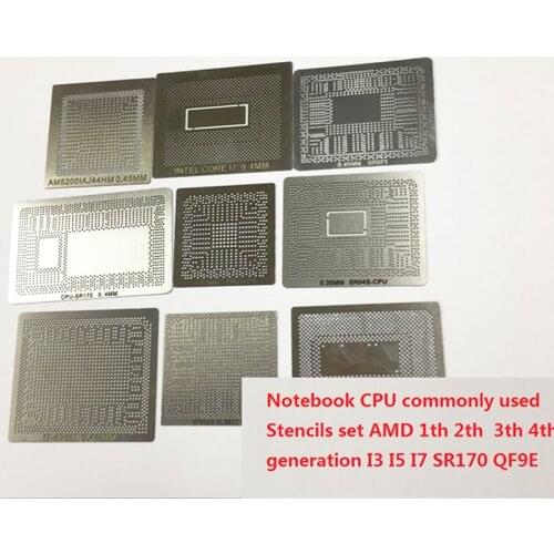 9Pcs Notebook CPU Commonly Used Stencils Set AMD 1th 2th 3th 4th Generation I3 I5 I7 SR170 QF9E Laptop Reballing Stencil Kit