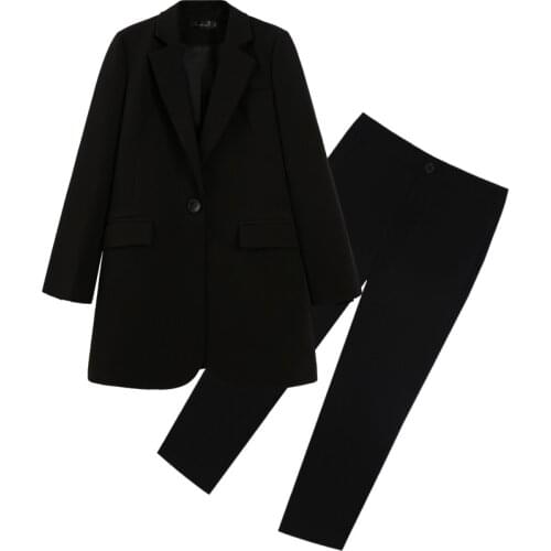 Ladies suit autumn and winter new large size long section professional wear elastic waist pants suit wild womens two-piece suit