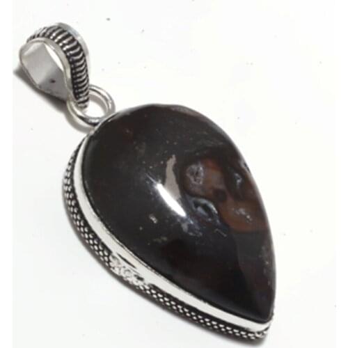 Coffee Bean Jaspers Pendant Silver Overlay over Copper , 48 mm, P6864