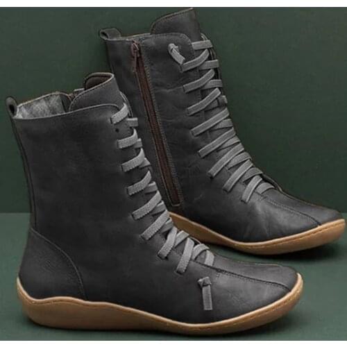 New Womens Martin Boots Round Head Soft Comfortable Leather Boots Side Zipper Thick Warm Casual Low Heel Womens Shoes