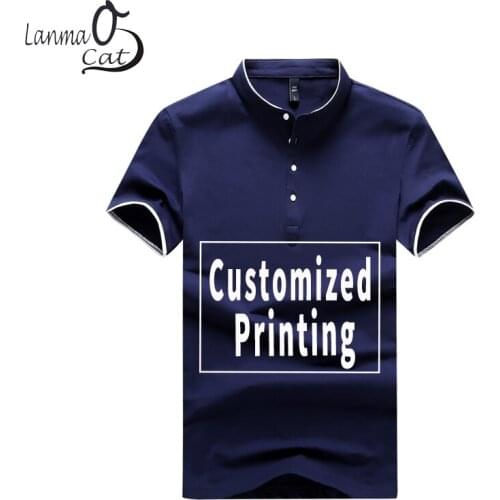 Lanmaocat Plain Color Stand Collar Polo Shirts Men Custom Casual Cotton Polo Clothes Fashion Summer 3XL 4XL DIY Free Shipping