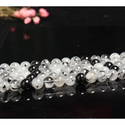 Natural Tourmalinated Quartzl Beads Yellow Quartz Natural Stone Beads For Jewelry Making Diy Necklace 6/ 8/10/12mm 15"