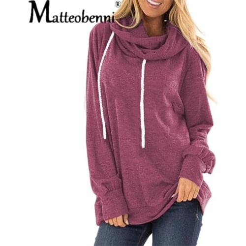 2021 Autumn Winter New Tops Pullover Draw String Hooded Long Sleeve Womens Sweatshirt Solid Loose Casual Female Hoodies Basic