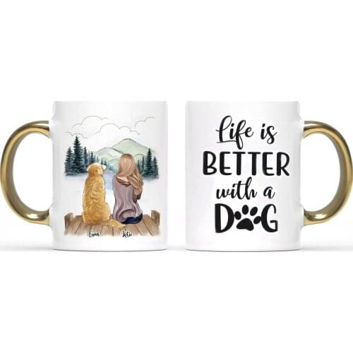 Personalized Mug Girl and Dogs Worlds Best Mom Dog Lovers Gold handle ceramic mugs gift box Coffee Cups Gift for Family