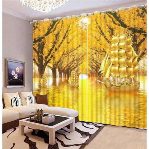 Luxury Blackout 3D Window Curtain For Living Room yellow forest curtains