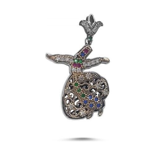 Silver 925 Sterling Authentic Zircon Cubic Zirconia Whirling Dervish Pendant