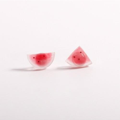 Watermelon Earrings, Asymmetric Transparent Acrylic Watermelon Earrings, S925 Silver Pin Summer Fruit Earrings, Gifts for Girls