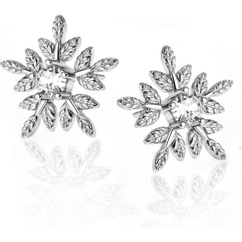 Huitan Romantic Silver Color Snowflake Stud Earrings Women Shiny Round Cubic Zirconia Female Statement Jewelry Drop Shipping Hot