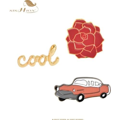 SISHION Cartoon Rose Car Cool Brooches Sports Medal Letter Enamel Pin Cool Men Women Jackets Lapel Pin Badge Jewelry Collection